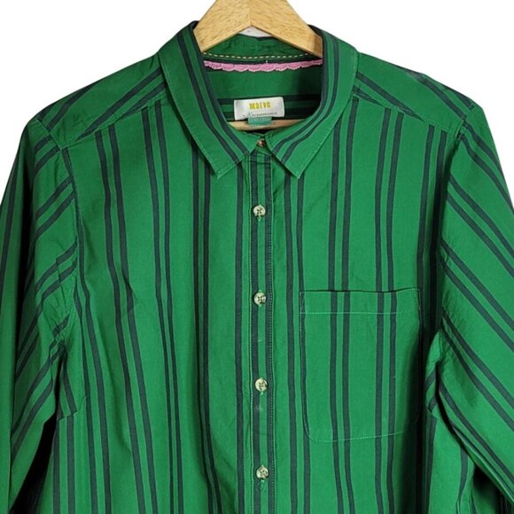 Anthropologie Maeve Striped Button Top Green Blue 20W Long Sleeve Collar Cottage - Picture 2 of 8
